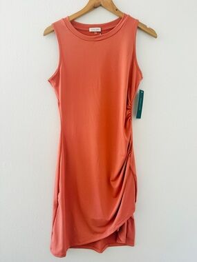 NWT Olivia Grey Sleevless Ruched Terracotta Orange Dress